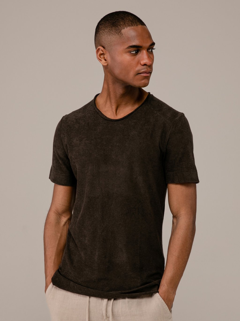 Detailansicht von T-Shirt in Frotteeoptik von HANNES ROETHER