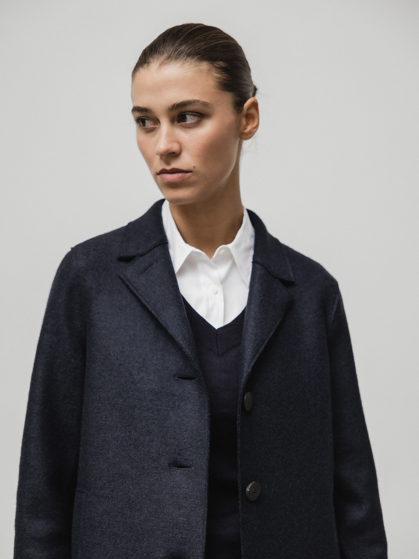 Detailansicht von Schurwollmantel von HARRIS WHARF LONDON