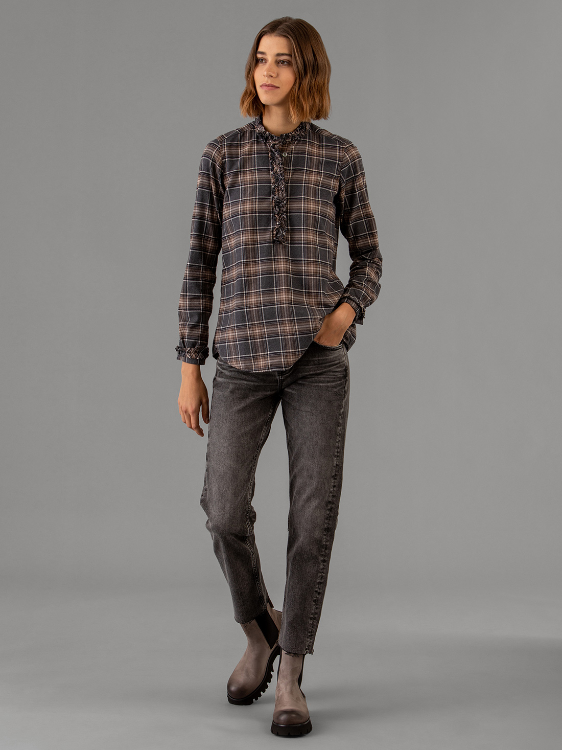 Detailansicht von Flanellbluse aus Baumwolle von AGLINI