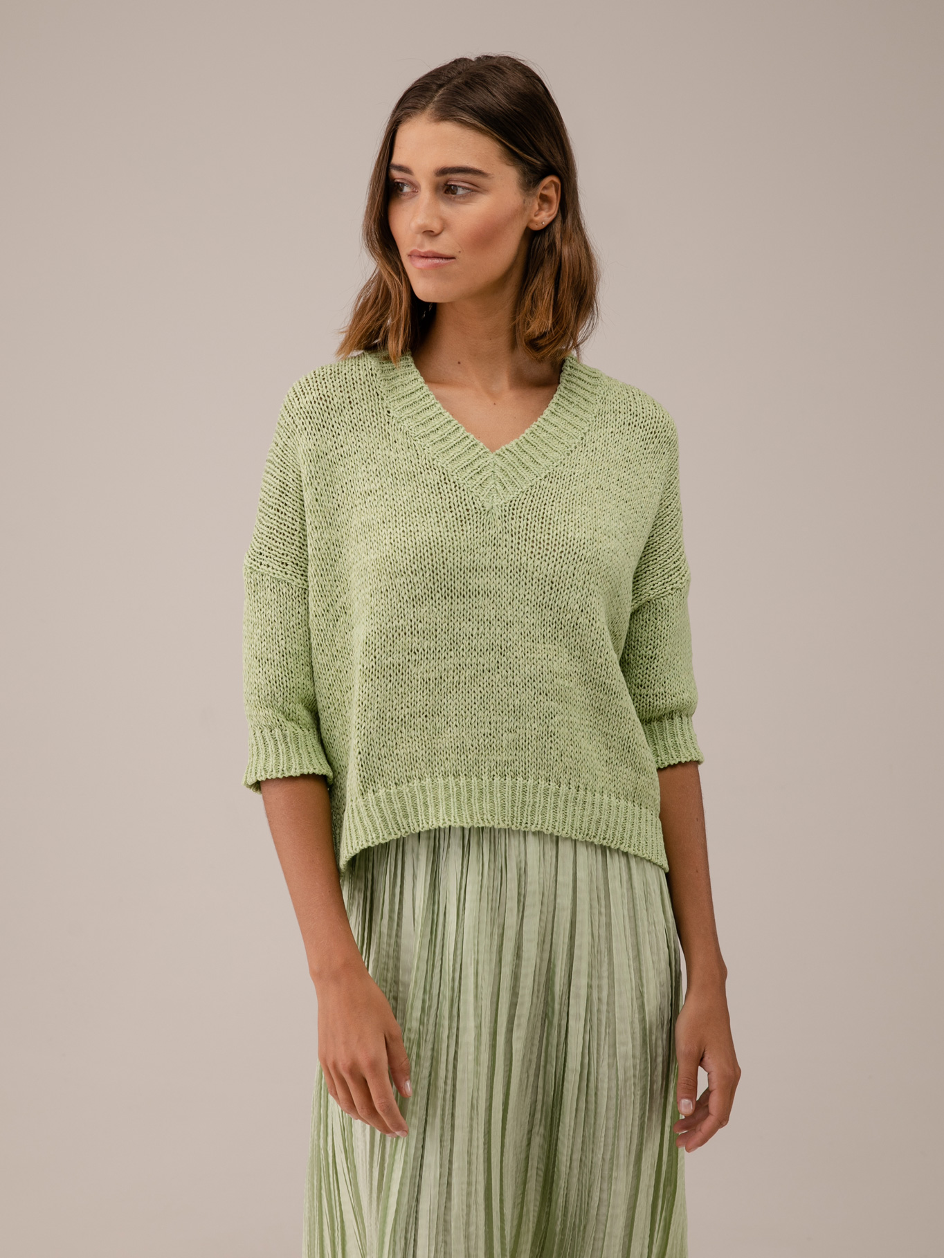 Detailansicht von Kurzarm-Pullover aus Baumwolle von ROBERTO COLLINA