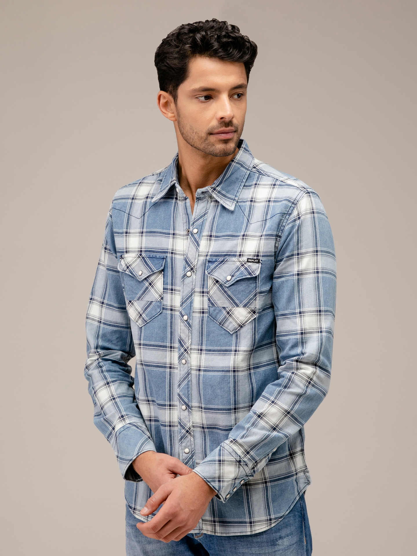 Detailansicht von Karohemd aus Baumwolle von REPLAY