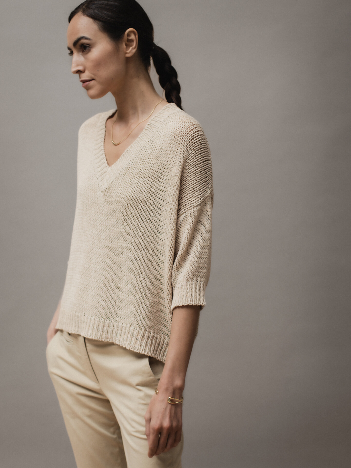 Detailansicht von Kurzarm-Pullover aus Baumwolle von ROBERTO COLLINA